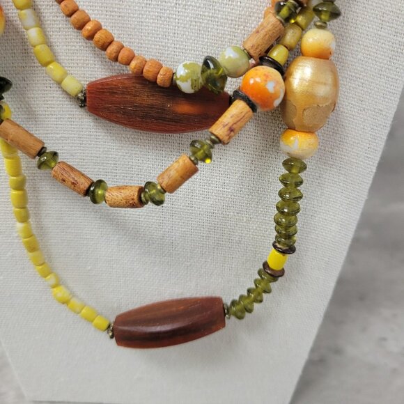 Vintage Layered Bead Necklace Wood Glass Ceramic Multi Strand Boho 19 Inch Jewel - Picture 4 of 14
